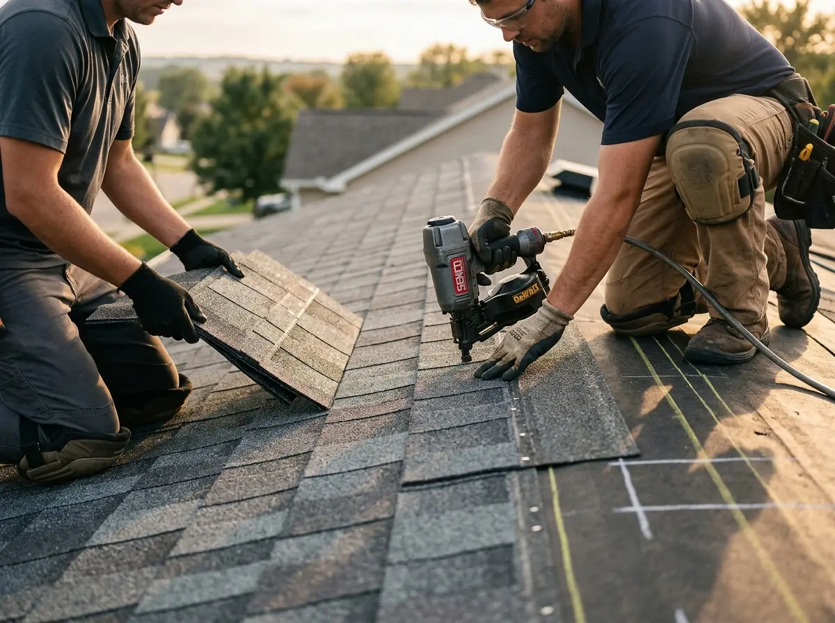 Professional roofer working on a residential roof in Avondale